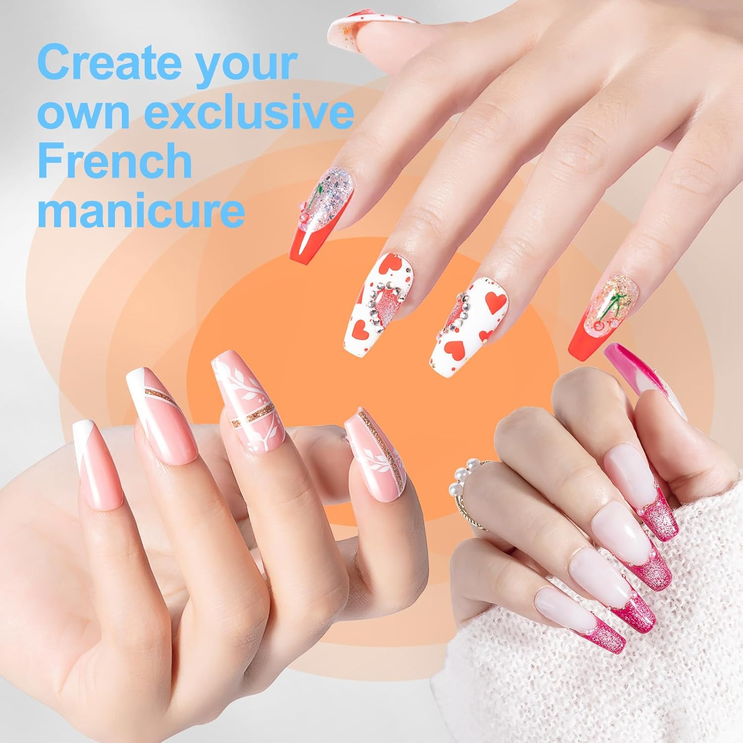 French Tip Nail Stamp, 8 PCS Silicone Nail Art Stamper Kit Suitable for Handheld