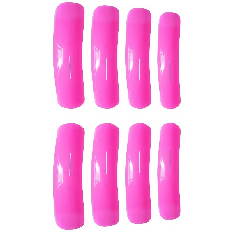48pcs-Solid Neon Pink Glossy Extra Long Coffin Fake Nails, Press on Nail Set