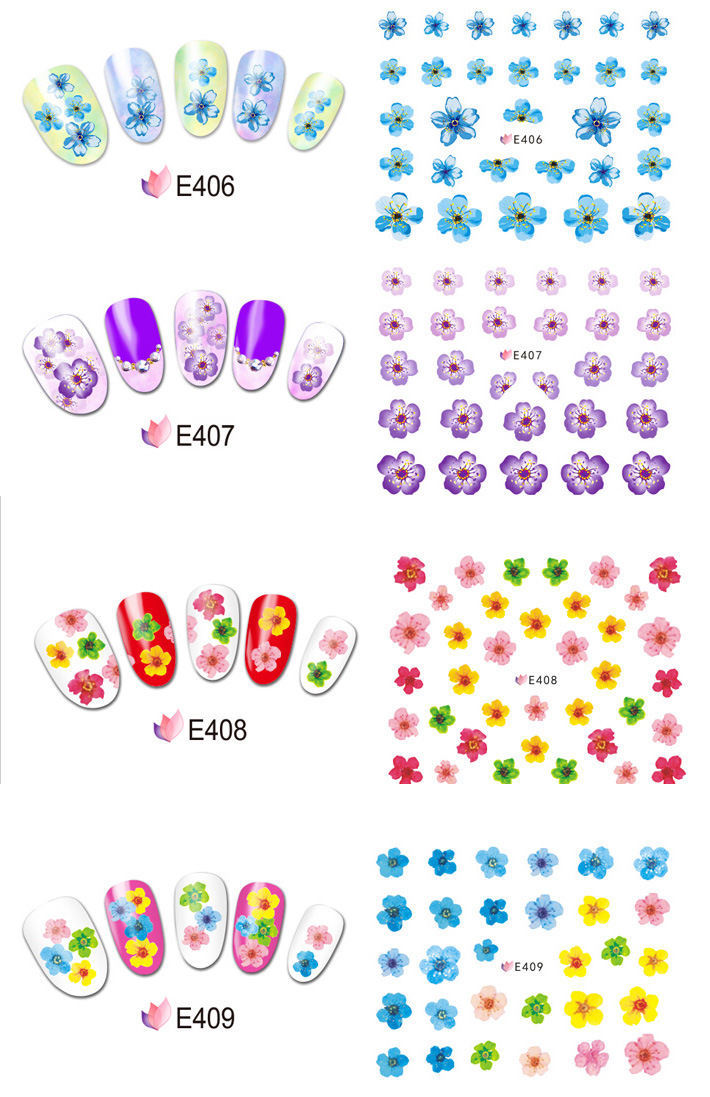 3D Nail Art Sticker Multi Color Cherry Blossom Flower Decals Peel & Stick DIY