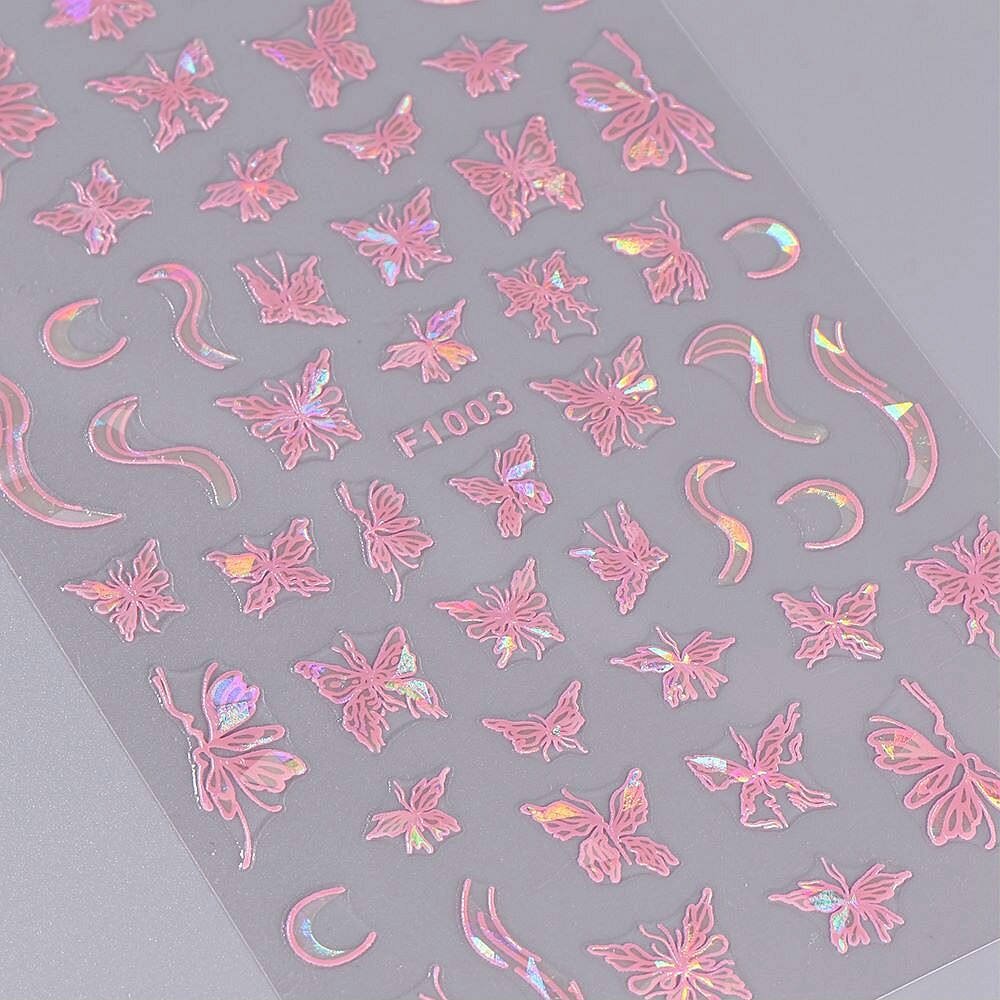 Pink Butterfly Nail Sticker Fire Flame Stars Self-Adhesive Nail Decals Stickers