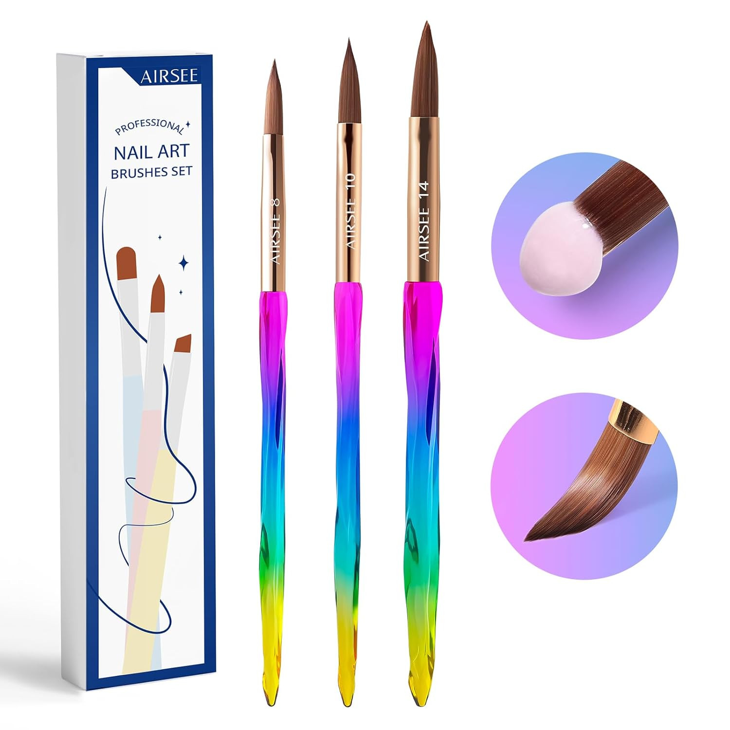 3PCS Acrylic Nail Brush Set, Size 8/10/14 for Beginner & Professional Use for Ac