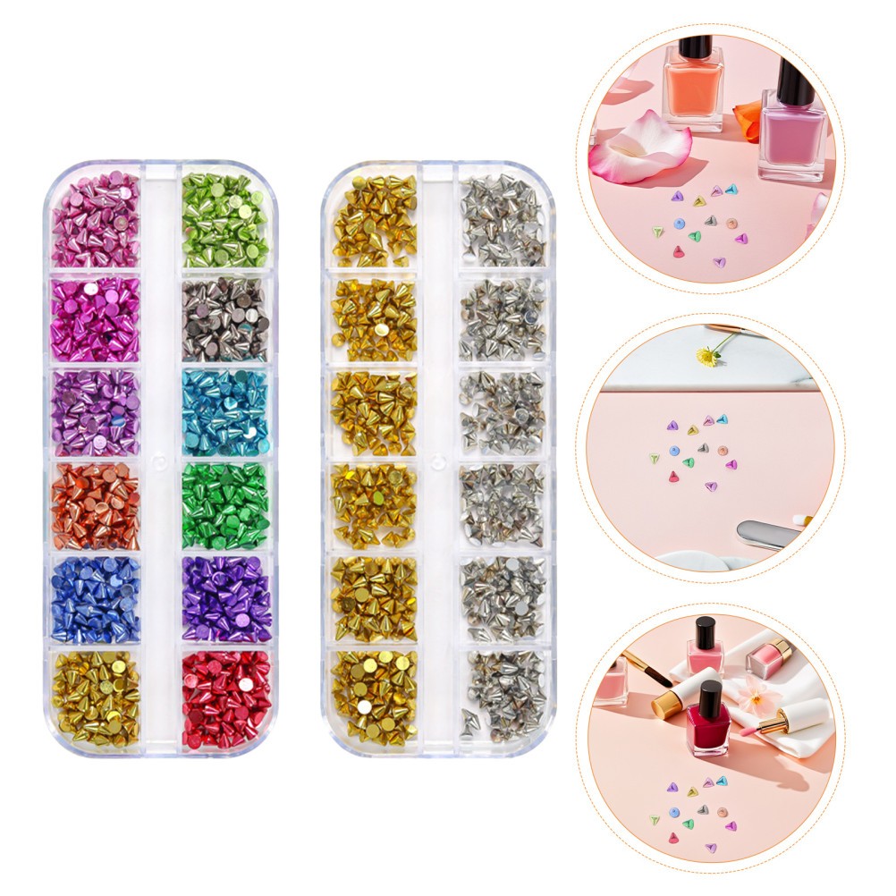 4 Boxes Nail Punk Art Metal Charms Manicure Accessories Tool