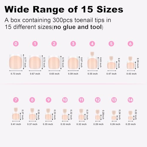 300 Pcs French Tip Toe Nail Tips Press on- Real Square Gel Nail Brown French