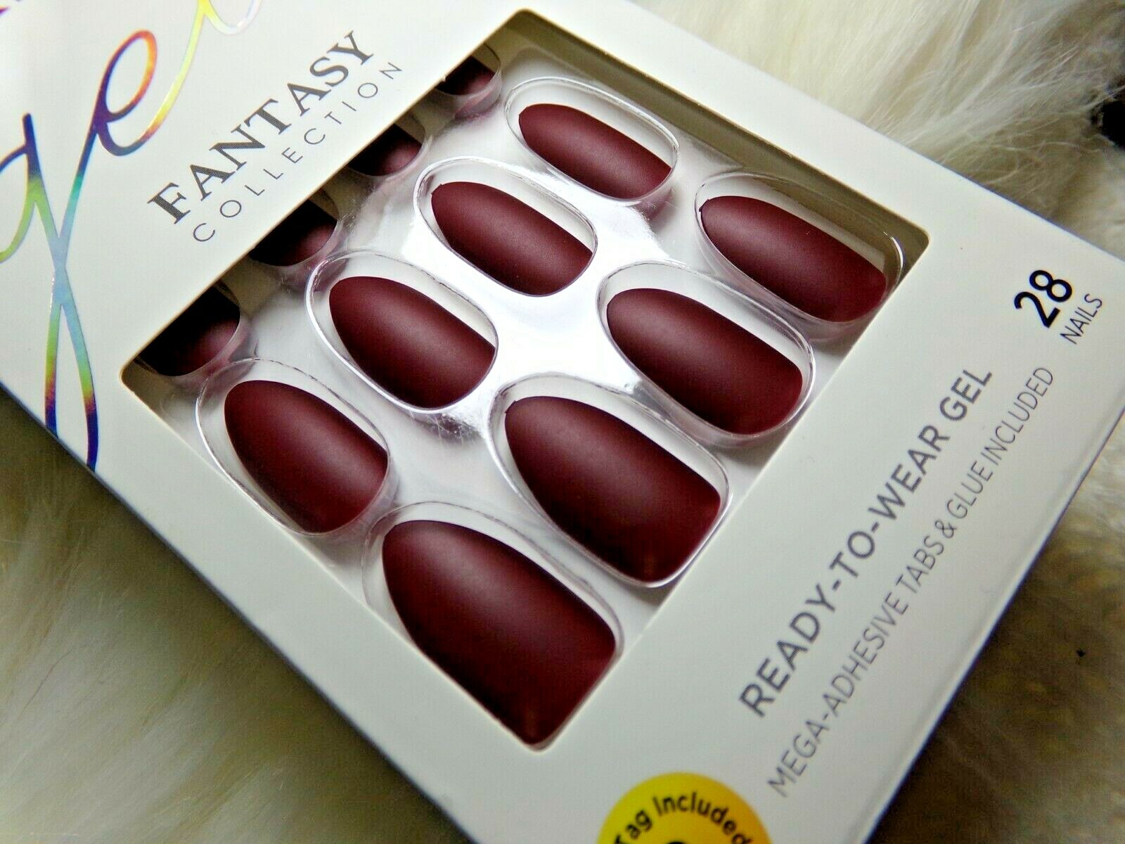 Kiss Gel Fantasy Matte Burgundy Red Glue On Nail Medium Almond