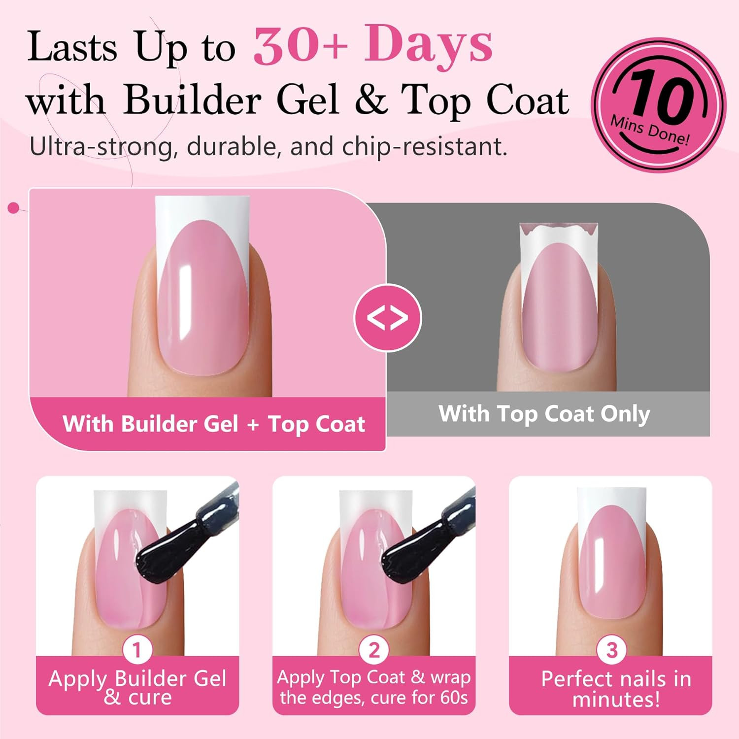 French Tips Press on Nails – 150Pcs Deep Pink Short Square Soft Gel Nail Tips Pr