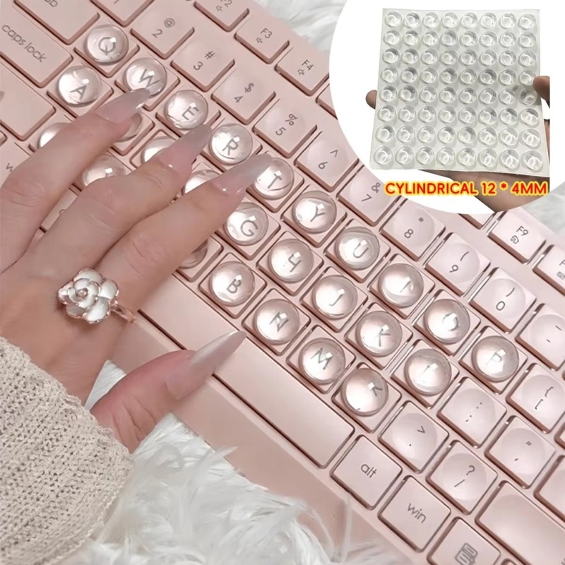 Clear Silicone Key Covers 12x4mm 64Pcs For Long Nails Includes 3D Decals