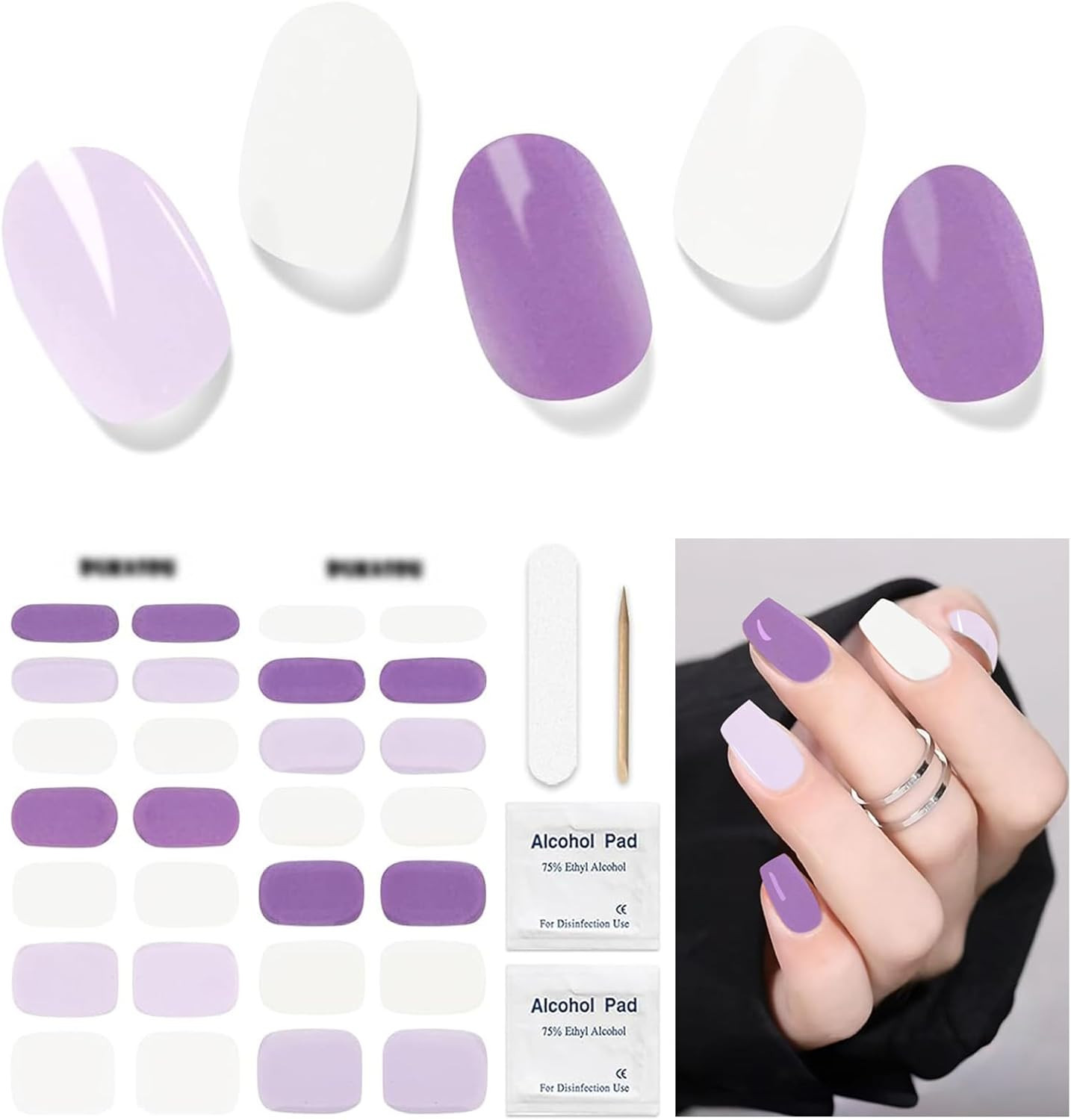 28Pcs Semi Cured Gel Nail Strips (Sliver Glitter), Gel Nail Stickers Work with A
