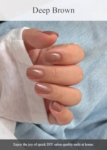 Semi Cured Gel Nail Strips (), 30 Pcs Gel Nail Wraps, Stickers, Long Deep Brown