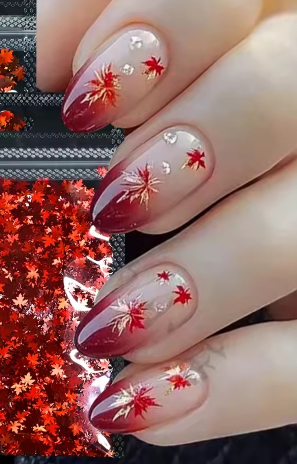 Red Chameleon Maple Fall Leaves Nail Art Glitter 1gr Minibag