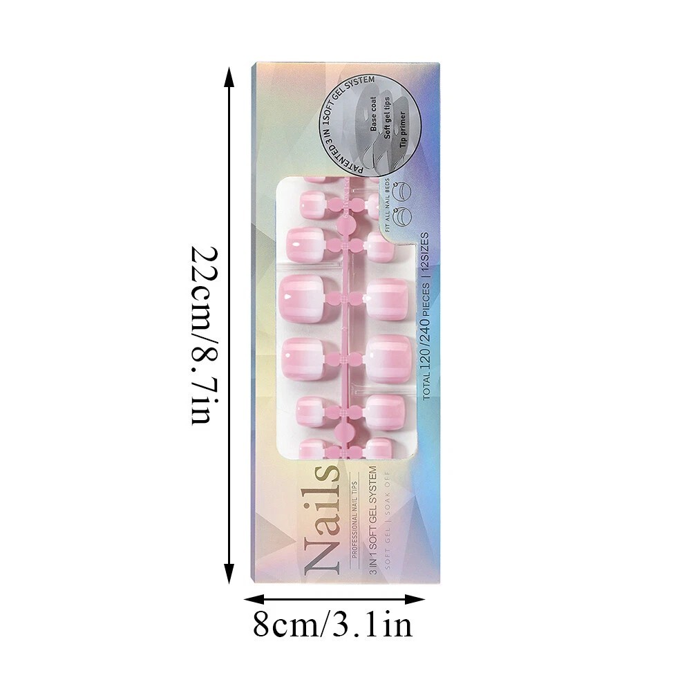 Ombre Pink & White Fake Toenail Tips Press On Nails 120/240Pcs | 12sizes