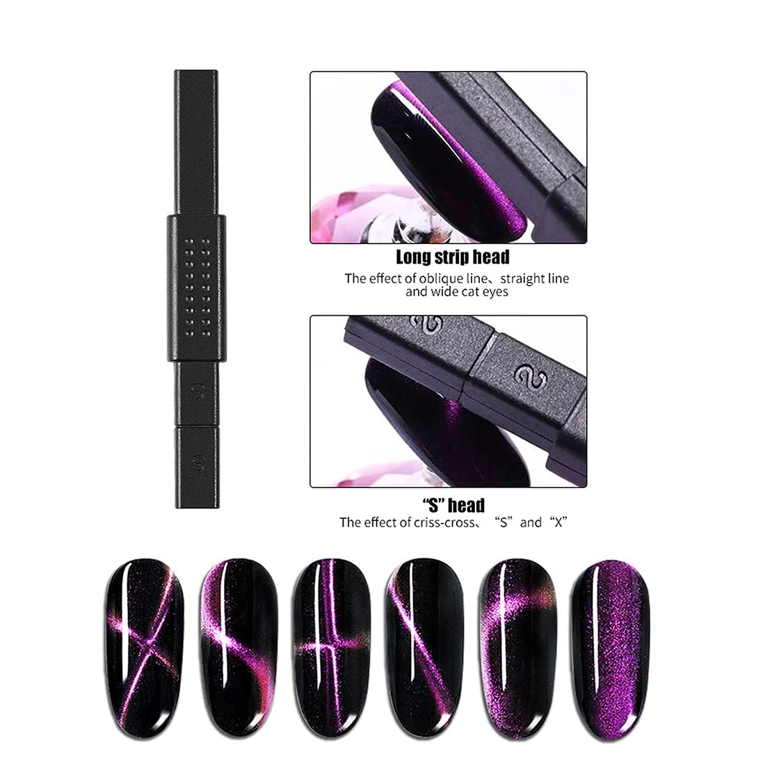 4pcs Cat Eye Magnet for Nails Double-Head Flower Nail Magnetic Stick Lengthen…
