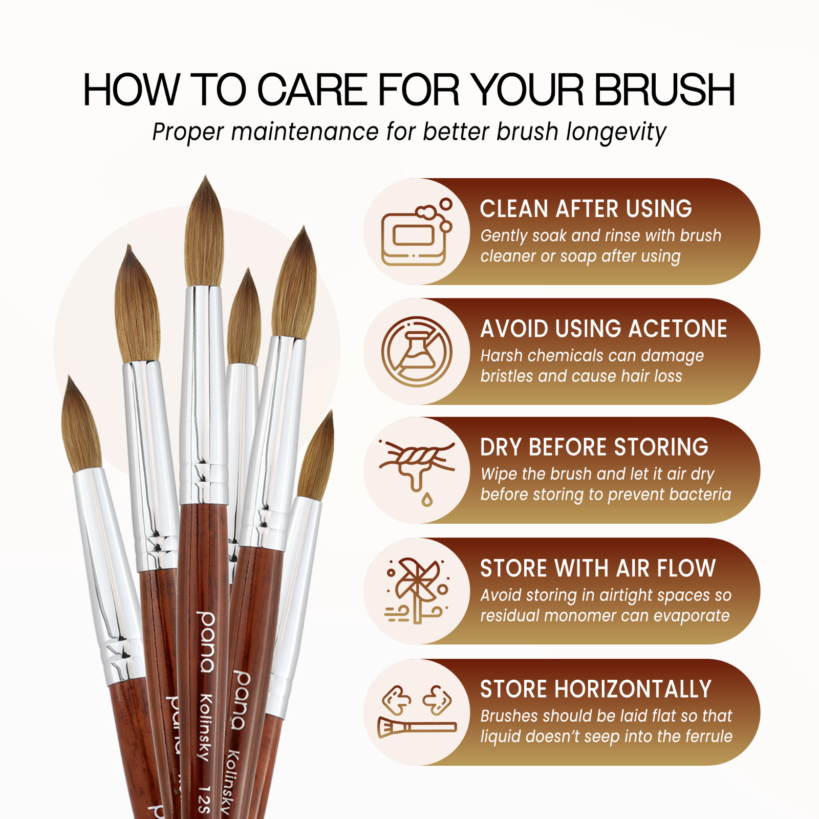 Pana USA Acrylic Nail Brush 100% Pure Kolinsky Hair Mahogany Wood Handle-Size 10