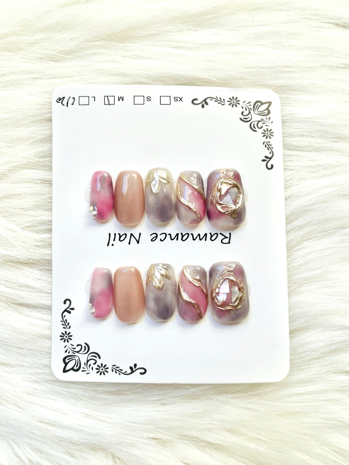 Pink Purple Ombre Cateye Premium Press On Nails Size Medium, Short Length Square