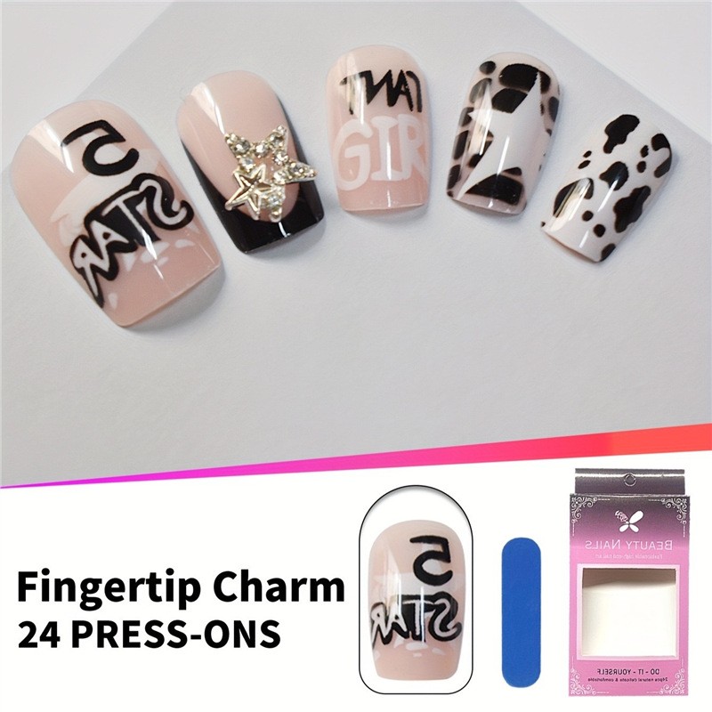Short Square Star Studded Press On Nails Cute Cool Style