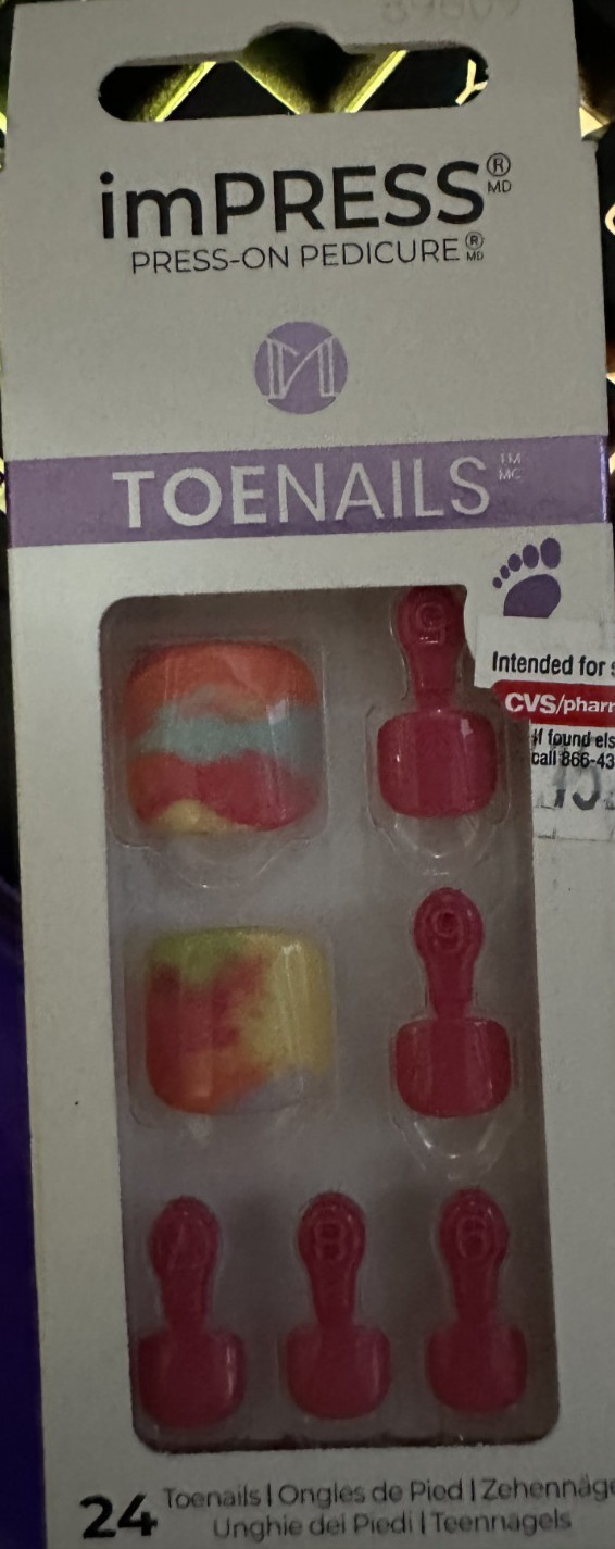 Impress! Kiss Peticure Nails TOES Pink Yellow Blue swirl tie dye