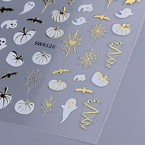 Halloween Nail Art Stickers 3D Bronzing Bats Spider Web Nail Decals 6 Style 8