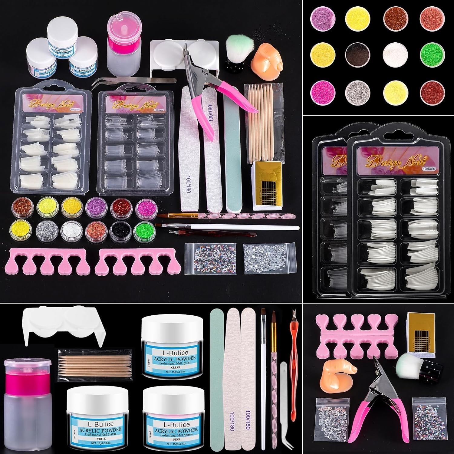 Acrylic Nail Kit for Beginners with Everything Professional, 12 Glitter Powde…