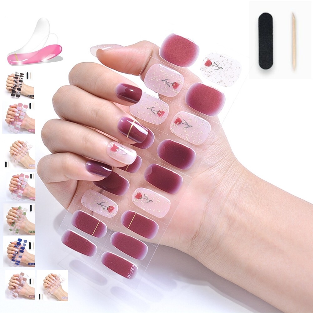 UV Nails Gel Stickers Semi Cured Strip Waterproof Long Lasting Full Nail Wraps