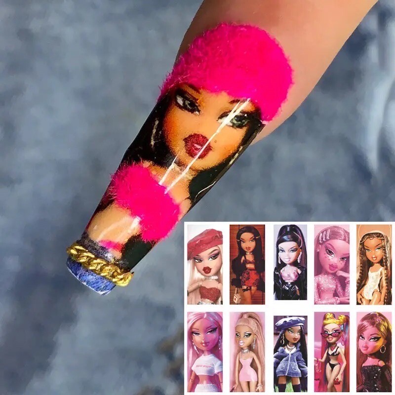Bratz Doll Cartoon Nail Decals Water Slide Nail Art DIY Baddie Cash Nail Wrap 12