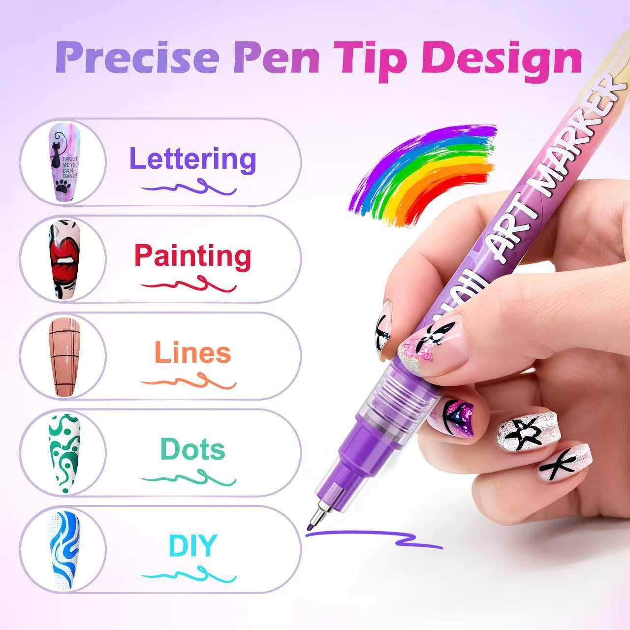 Nail Art Pens Markers Kit 12 Colors 0.5Mm Fine Tip Nail Polish Pens, Quick Dry W