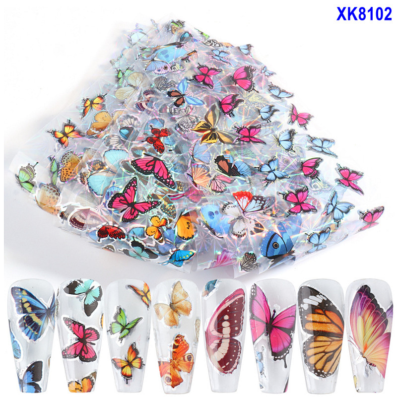 Laser Butterfly Daisy Rose Flower Nail Foil Transfer Sticker 10pcs 20X4cm