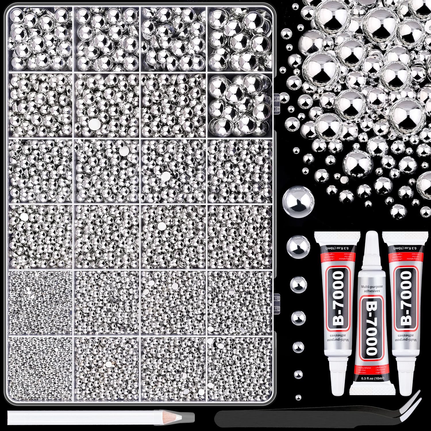 TINKRSTUFF Assorted Size Flatback Pearls for Crafting Nail Art Silver Color L…