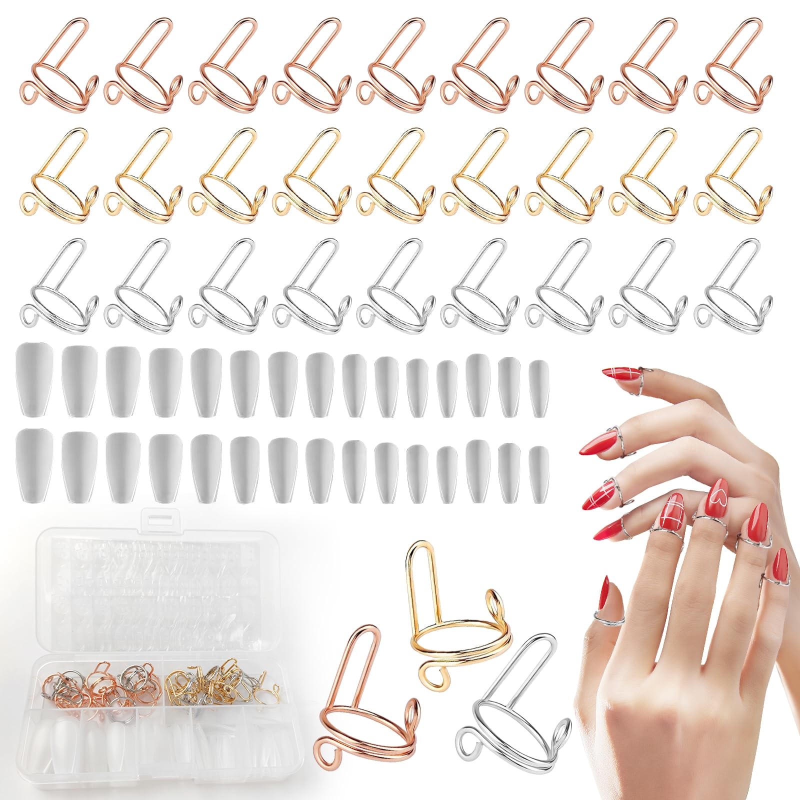 30 Pcs Wudu Nail Rings Adjustable Rings with Adhesive Nail Tabs Clear Nails T…