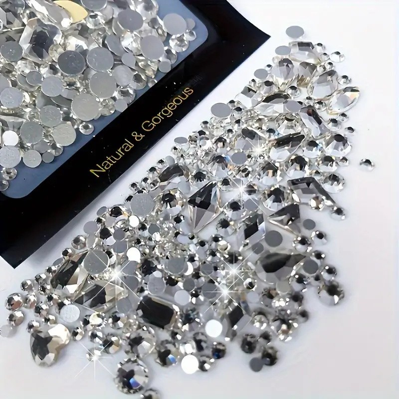 300pcs Round Rhinestone Plus Odd Shaped Large Cubic Black Blue Moon Nail Rhinest