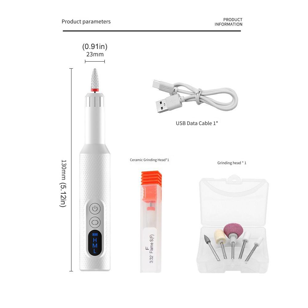 Portable Rechargeable Nail Drill Machine 1.8W Pen Style Electric File White