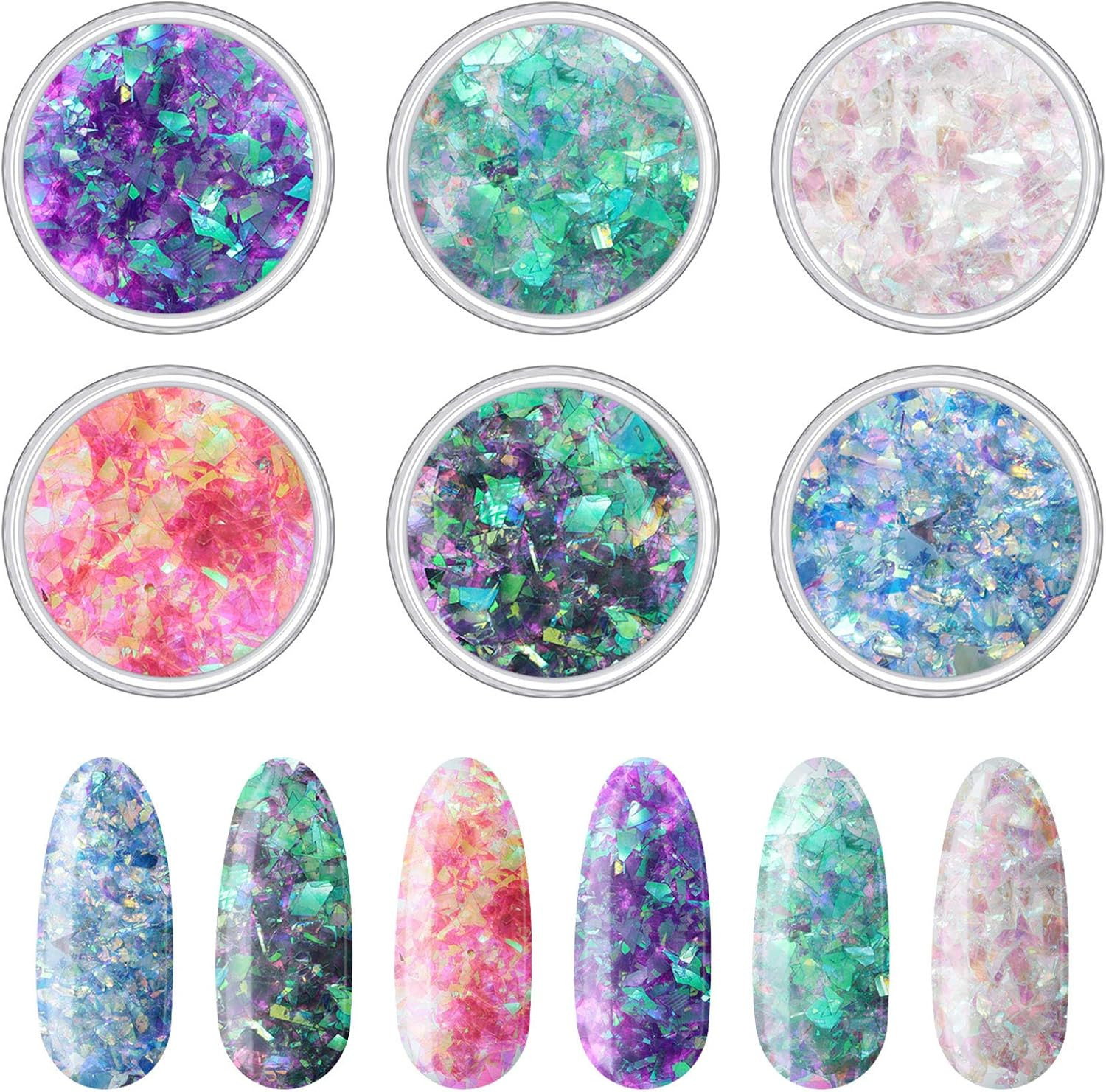 12 Boxes Mermaid Iridescent Chunky Glitter Flakes Chrome Nail Sequins Aurora Hol