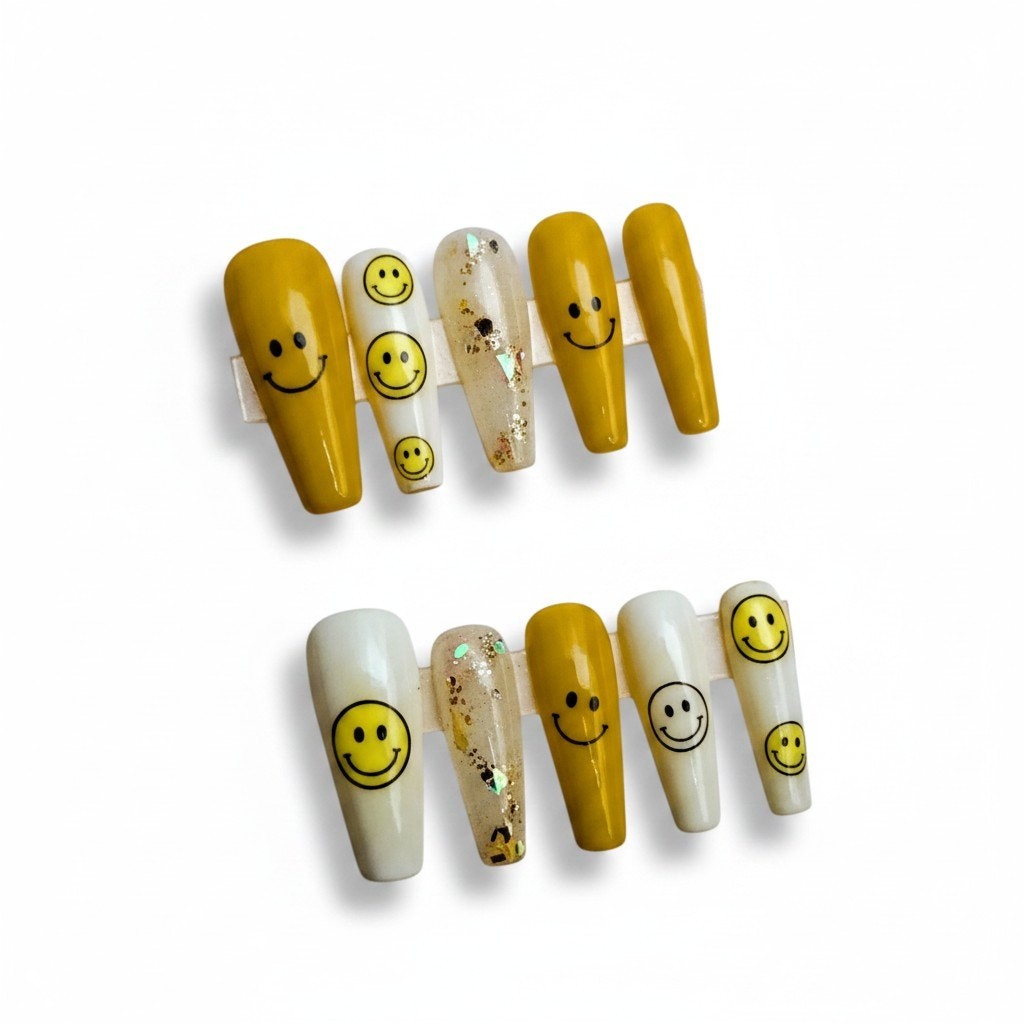 Dear You Hand Painted Glitter Smiley Press On Nails