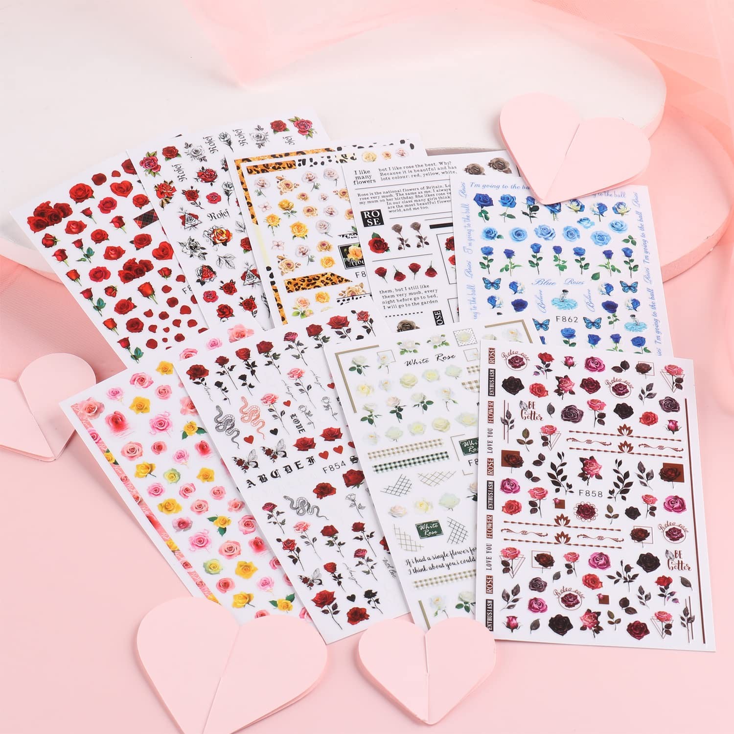 Flowers Rose Nail Art Stickers, 3D Flower Nail -Adhesive Sticker Design, Holo…