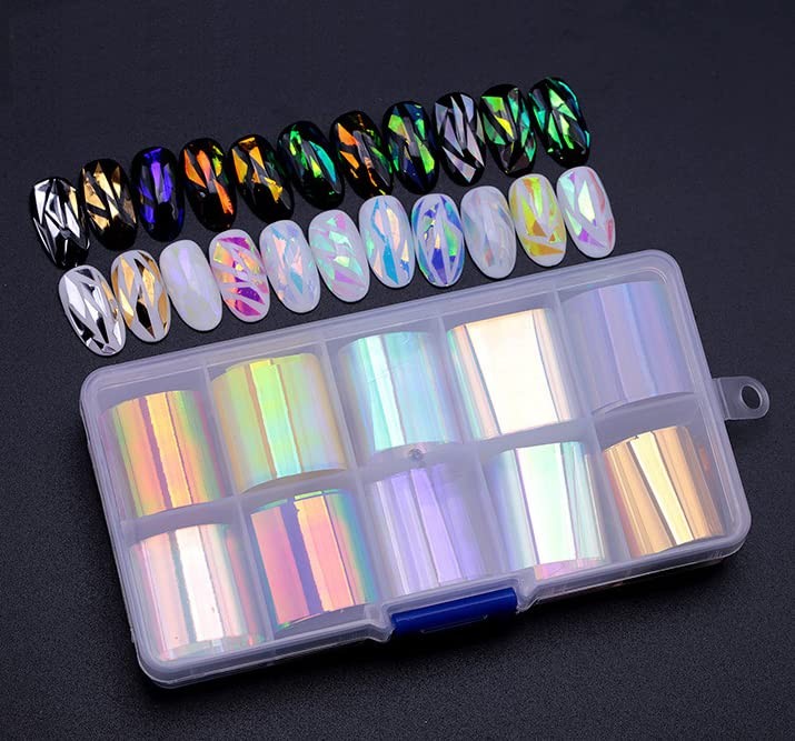 10 Rolls Iridescent Cellophane Nail Foils Holographic Nail Art Foil Transfer