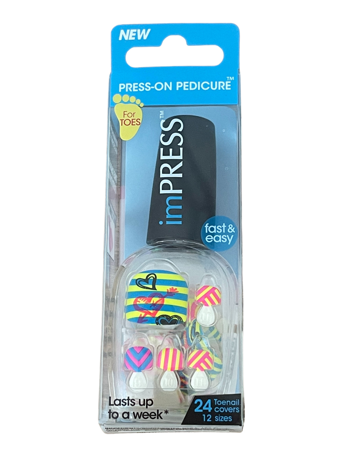 Impress Pedicure Press on Toenails One Step Pedicure Hearts & Stripes BIPDT030