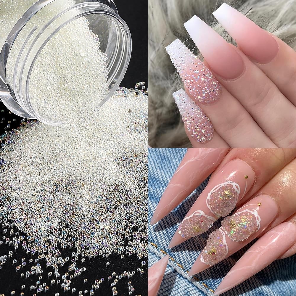 Pixie Crystals for Nails – 6 Bottles Micro Caviar Beads 0.6-2mm Holographic G…