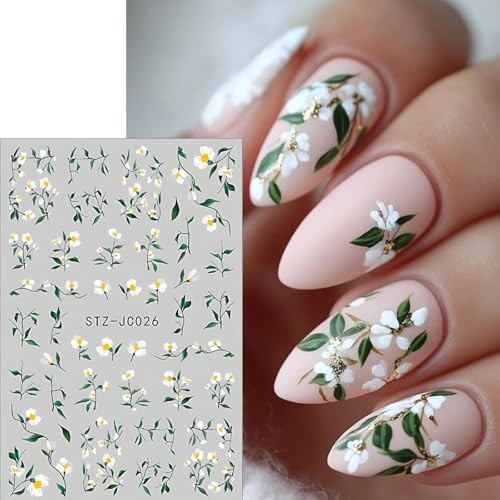 5pcs Flower Nail Stickers With Tweezers, Mini Jasmine Rose Hibiscus Wildflower