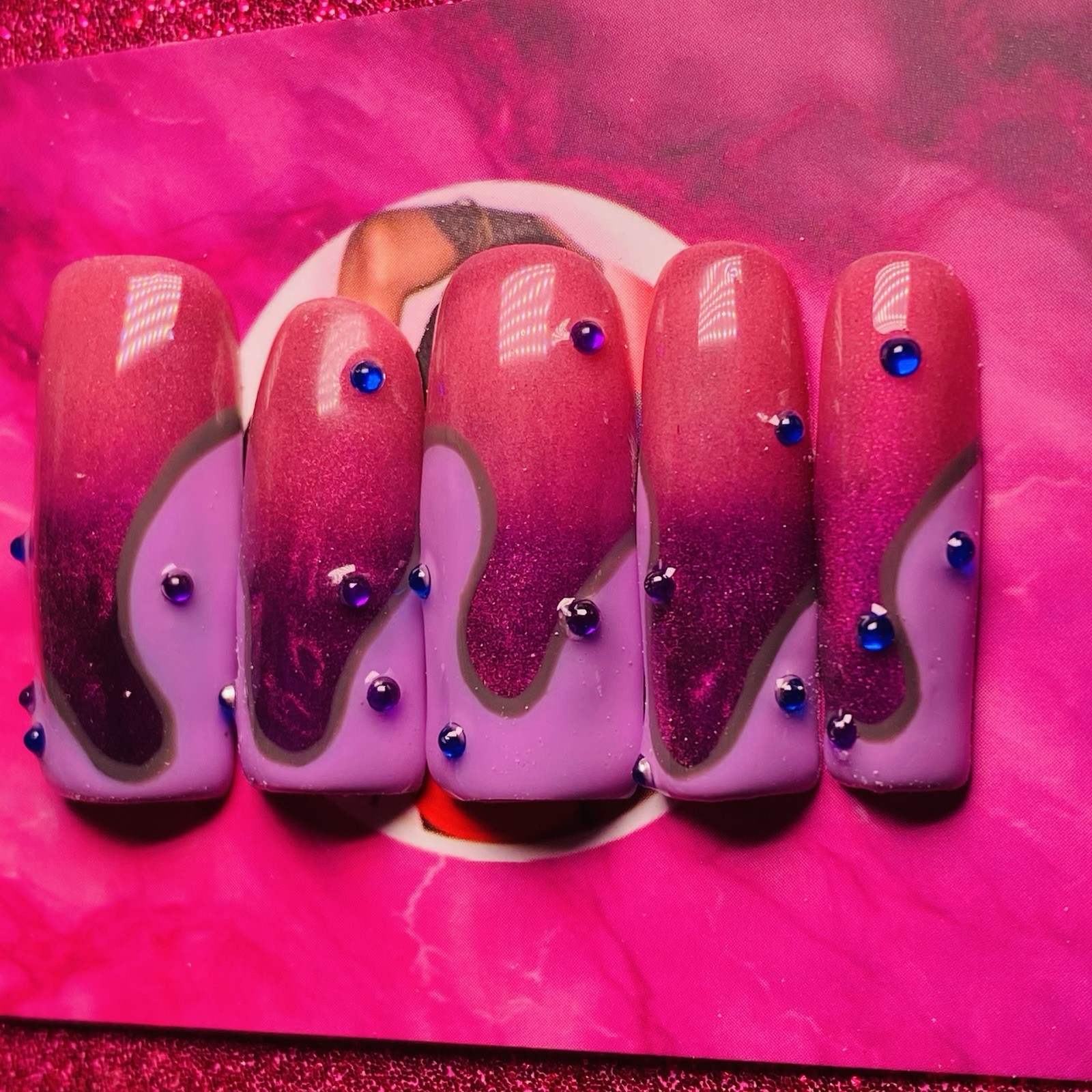 Natural Bling Cateye Gel Polish Long Square Press-On Nails 10 PCS Set New Sealed