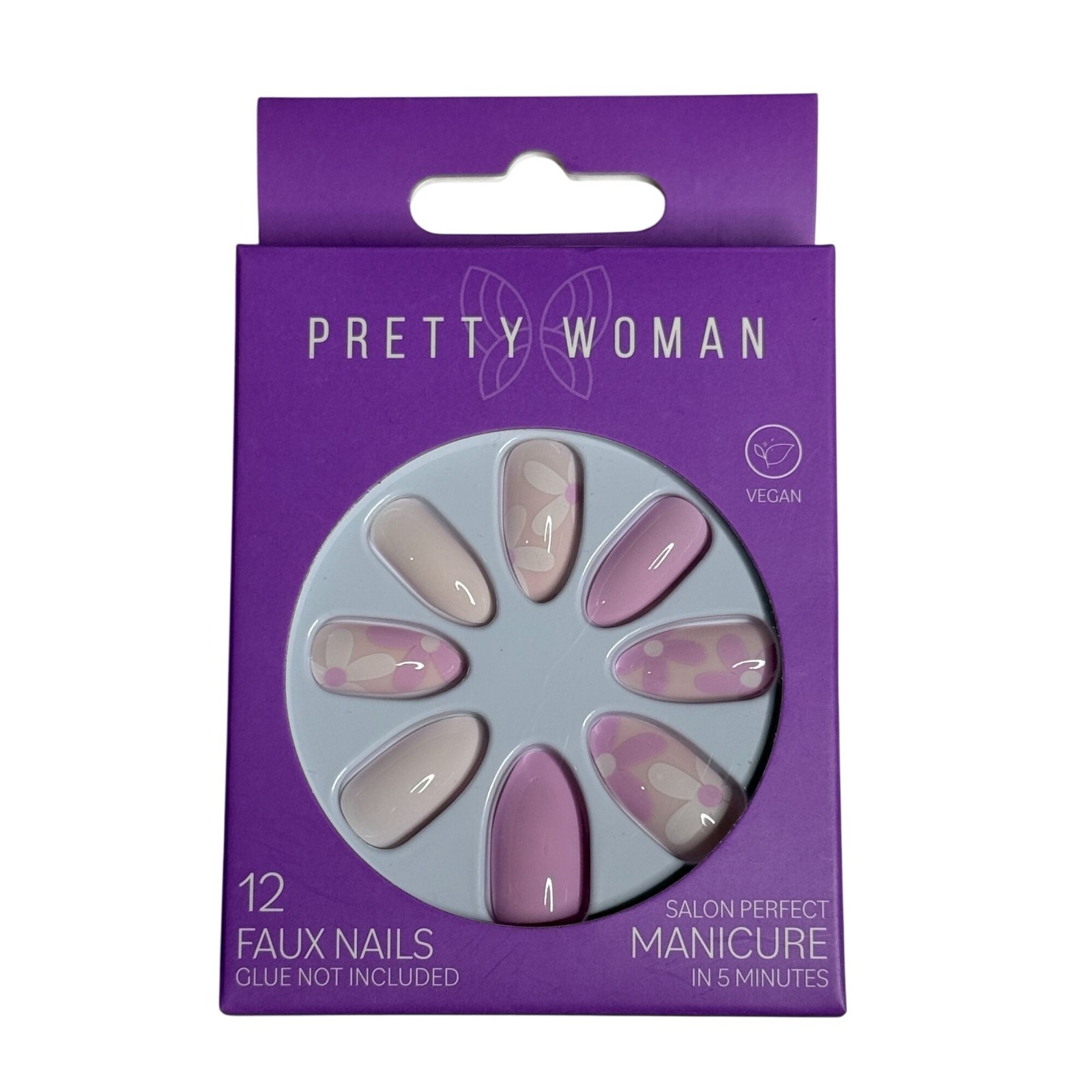 Pretty Woman Faux Nails Pink Floral 12pc Press On Nails Vegan Set