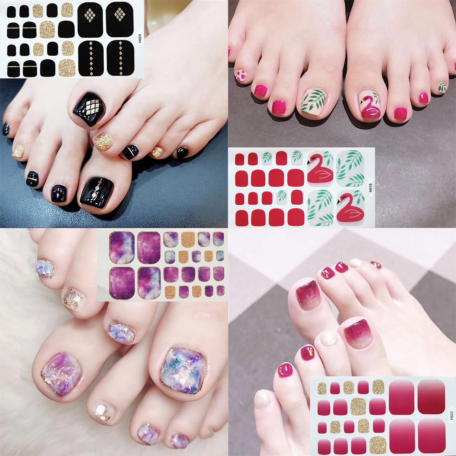 20 Sheets Toe Nail Stickers Full Nail Wraps Self Adhesive Toenail Polish Stri…