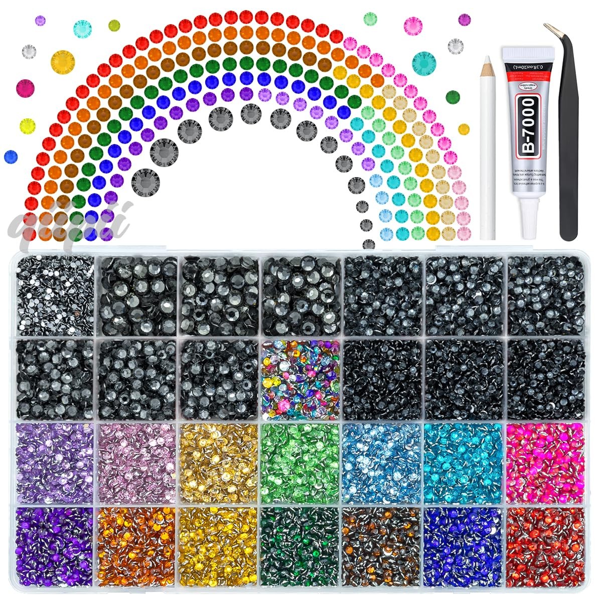 qiipii 2mm-6mm Gray Crystal Rhinestones Glue