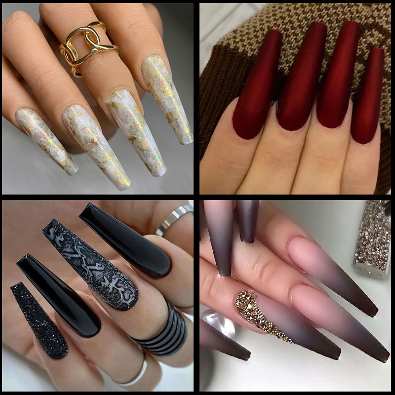 500~504pcs C Curve Coffin False Nail Art Tips Fake Nails Manicure Clear Natural