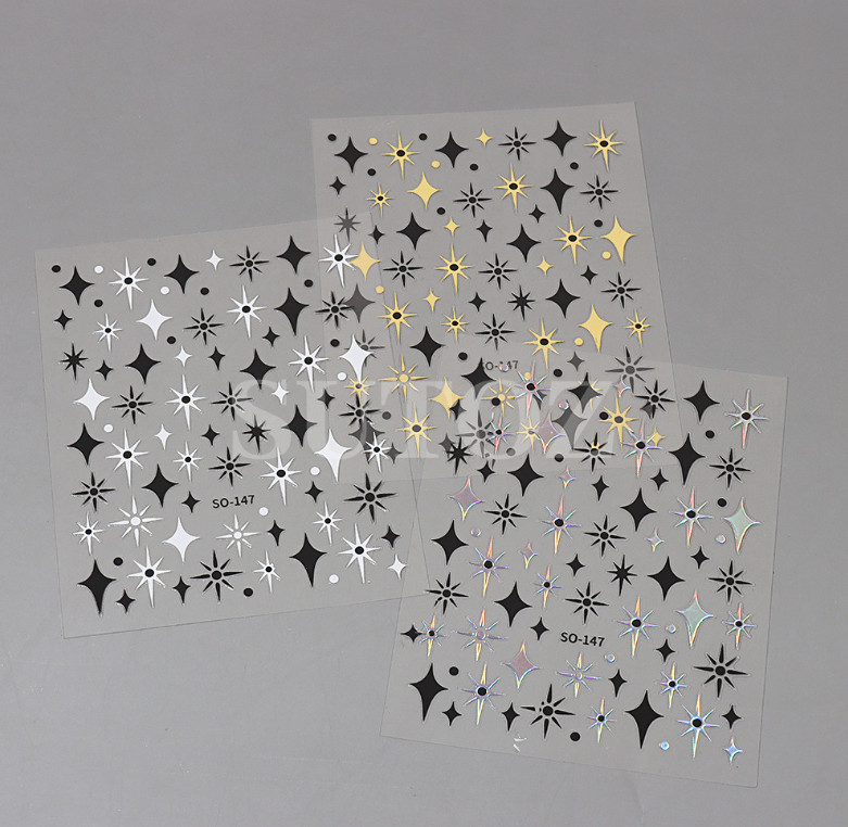 3Sheets Black Gold Silver Star Sun French Tips Nail Stickers Manicure NH18