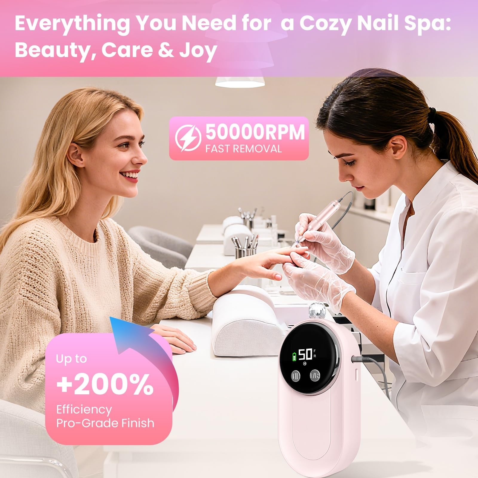 High Speed Nail Drill for Acrylic Removal, 50,000 RPM Pro E-File with LCD, Bi…