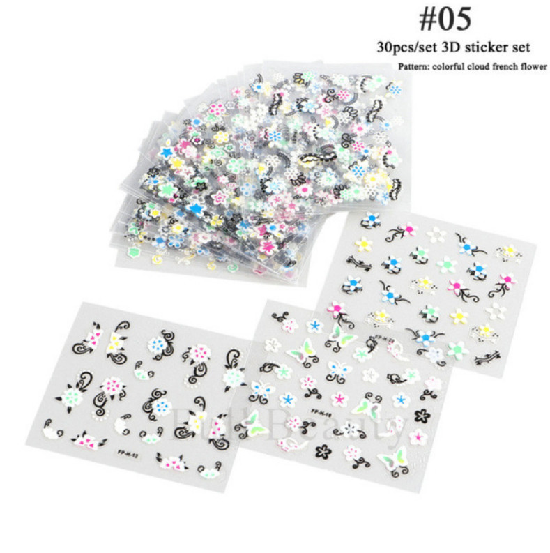 30 Sheets Colorful Cloud French Flower Nail Art Sticker Decoration Manicure DIY