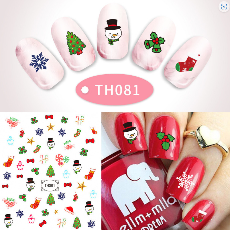 Nail Art Stickers Decals Christmas Snowflake Santa Sock Gingerman Snowman NS44