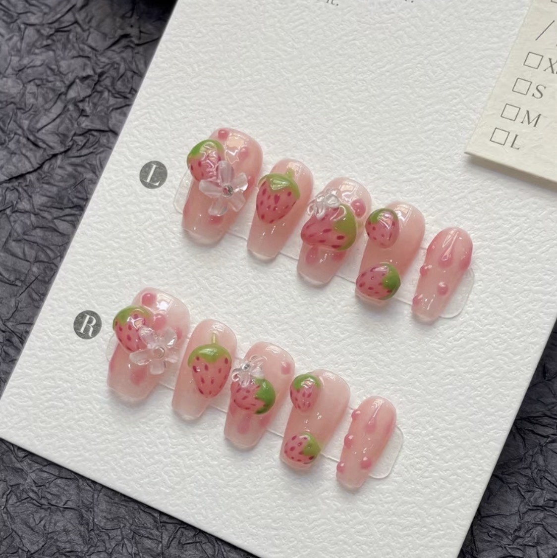 stylebon Press-On Nails Pink/Green/Clear Coffin Long 3D Fruit Full Cover