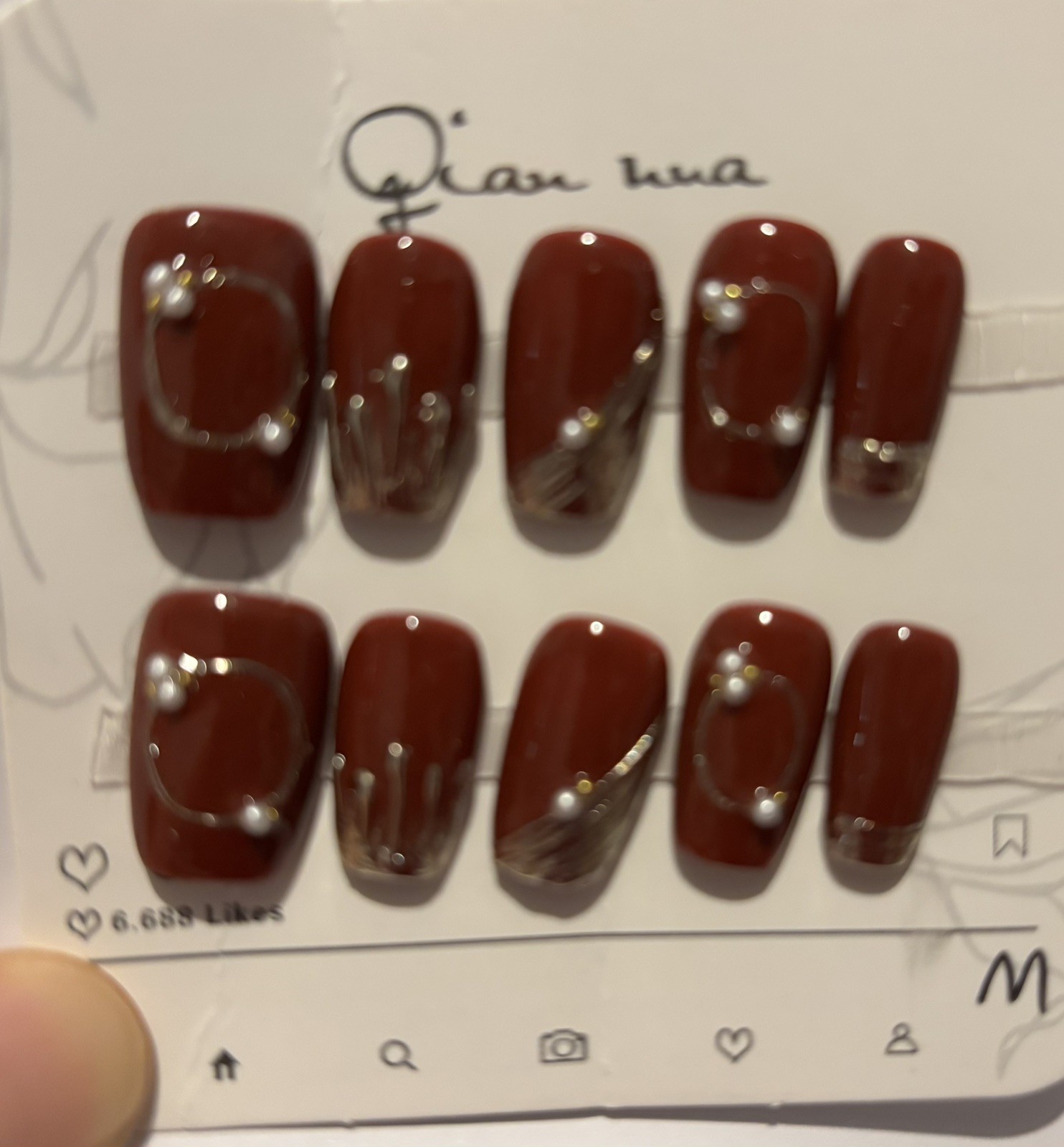 ⁠Dark Red Blood Press On Nails Halloween Glam Rhinestone Accent Long Stiletto⁠ M