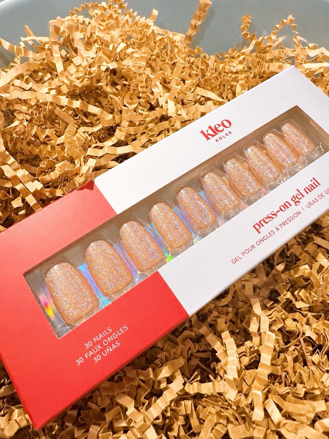 Kleo Kolor 30 Press-On Gel Nails~Golden Gala~SOLD OUT Gold Blush~Long Coffin