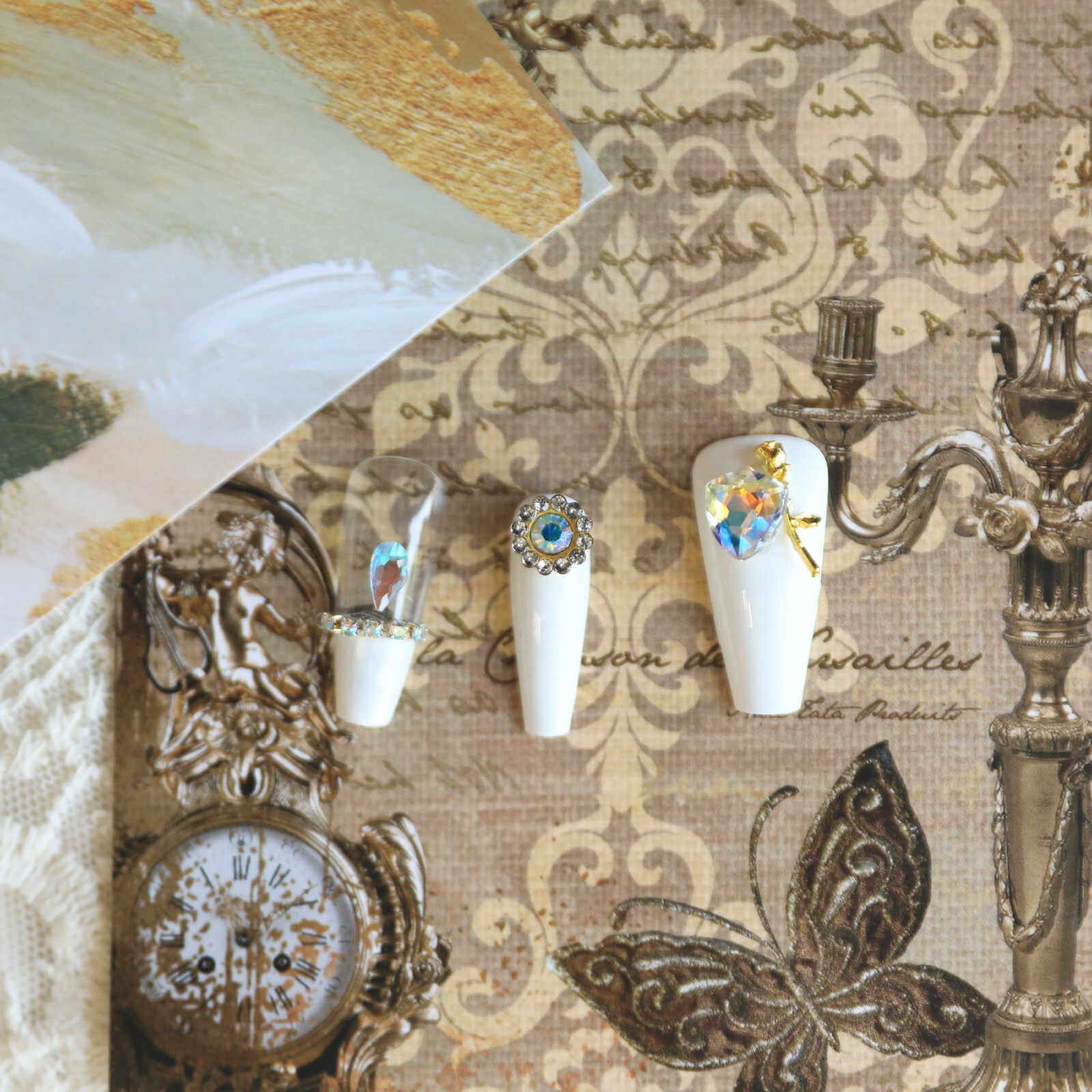 15Pcs White Lover Press on Nail Art By Handmade