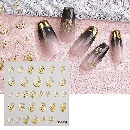 6 Sheets 5D Crystal Soft Glue Embossed Nail Stickers Irregular Geometric